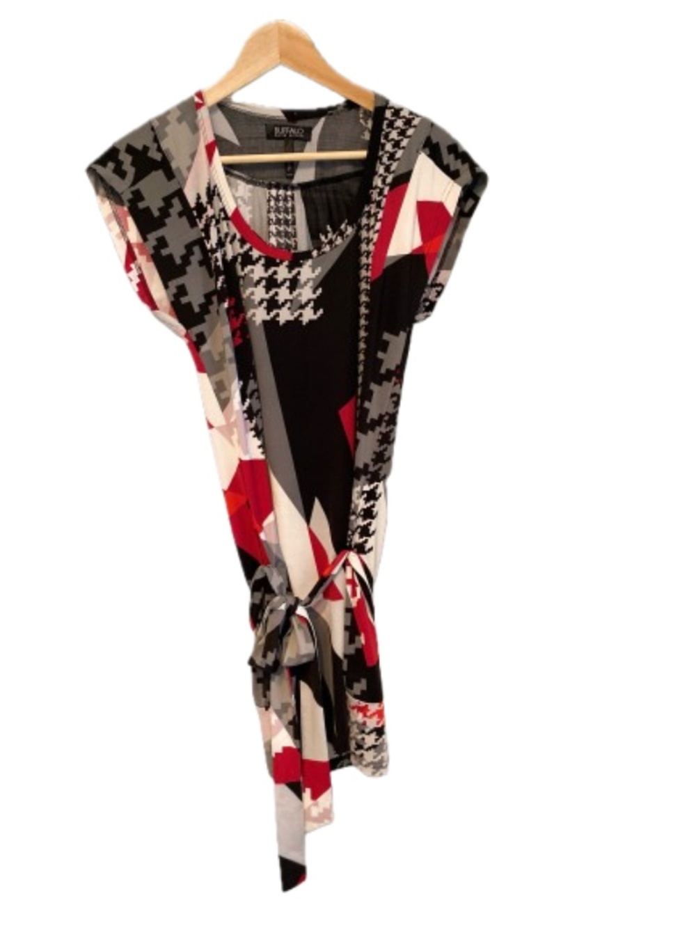 Buffalo David Bitton Black, Red & White Geometric Print MIDI Dress